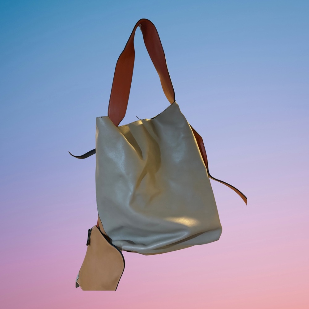 Two-Tone Leather Tote Bag (with zip pouch)